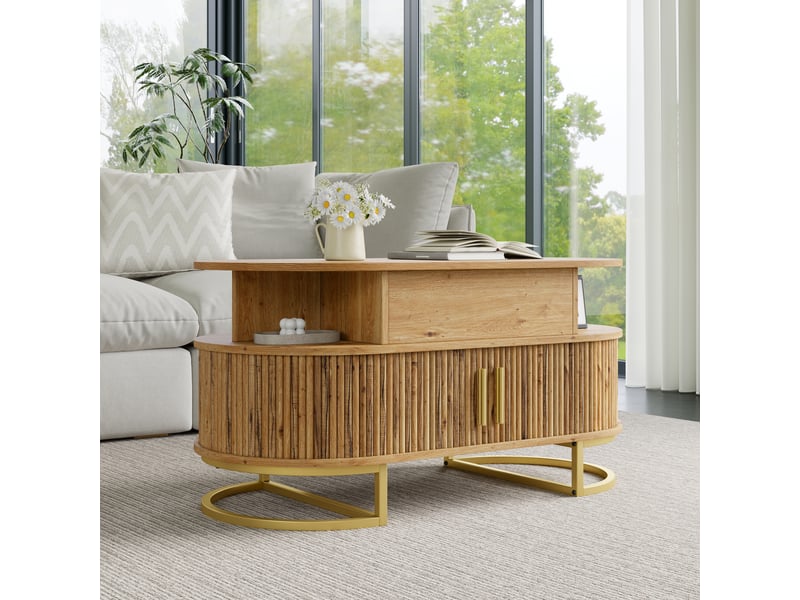  Lit métal 120x200 cm avec lit gigogne 90x190 cm, effet bois et rangement, portes coulissantes, noir et naturel  - Conforama B