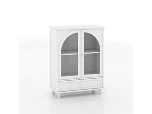 Buffet style campagne avec porte vitrée bombée, vaisselier blanc avec plan supérieur étagé et 1 tiroir pour cuisine, salon, coin café
