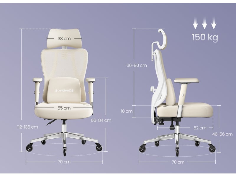  Chaise de bureau ergonomique ajustable support lombaire 70 x 70 x 136 cm style moderne confort optimal en tissu beige 12_0012768  - Conforama B