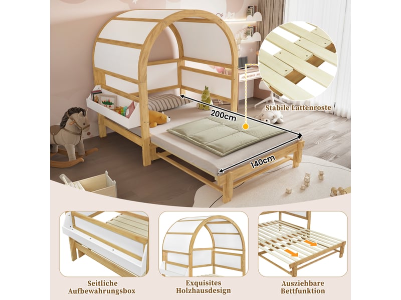  Lit gigogne enfant avec toit voûté, structure pin et mdf blanc  - Conforama E