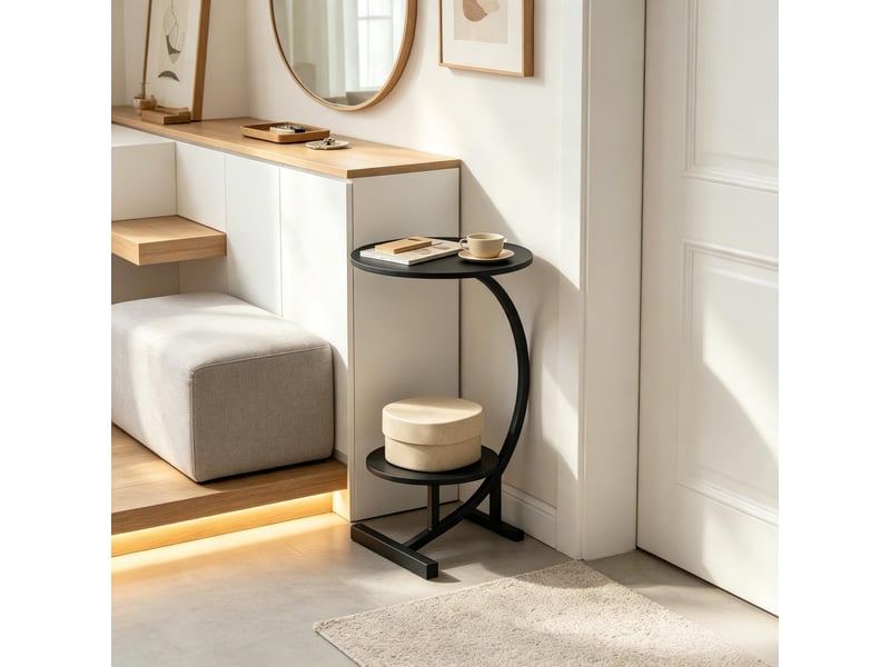 Table basse ronde à 2 plateaux avec rangement en mdf et métal, résistante à l’eau et aux rayures, pour salon, noire  - Conforama C