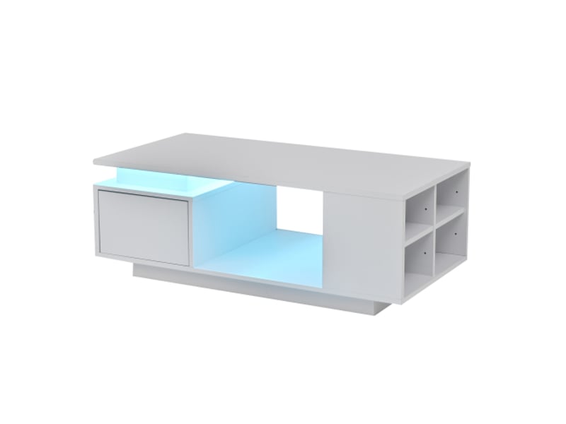  Table basse led blanche brillante avec tiroir - rangement latéral et design ajouré au centre - 100x50x36 cm  - Conforama A