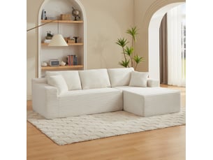 Canapé d'angle modulaire 4 places avec chaise longue et housse lavable en tissu blanc