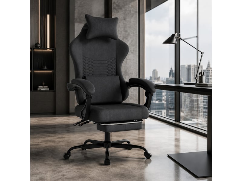  Chaise de bureau jeu vidéo ergonomique dossier inclinable 90° à 135° - lpospi - repose-pieds, tissu noir  - Conforama B