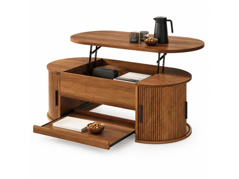  Table basse avec plateau relevable, rangement dissimulé, portes coulissantes, plateau coulissant, mdf couleur noyer  - Conforama A