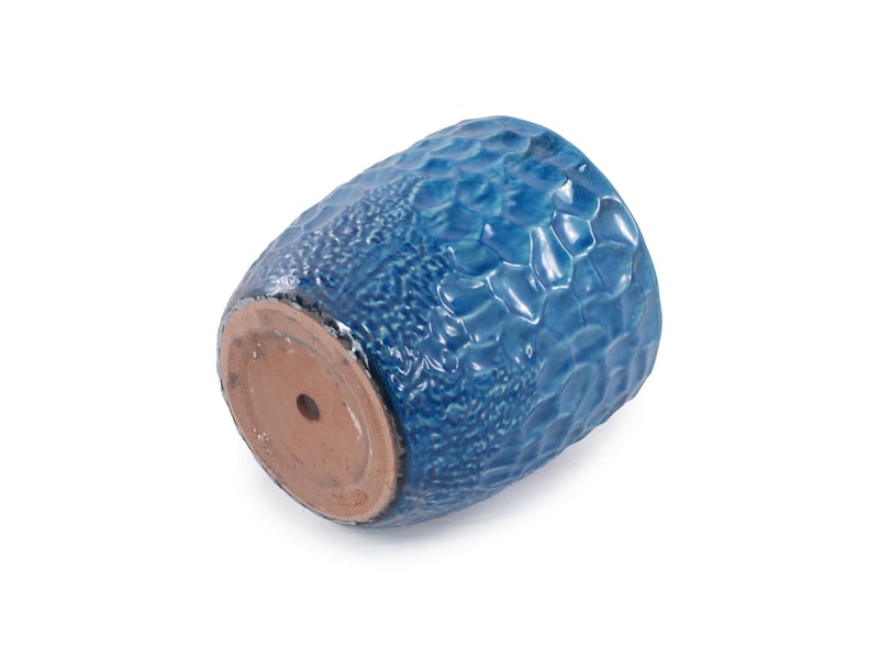  Grand pot de fleurs céramique main fait, ø38cm bleu brillant relief hammerschlag  - Conforama D