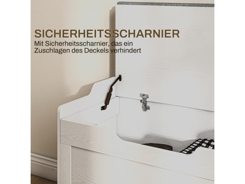  Coffre de rangement blanc 103 l avec couvercle, assise et coussin amovible, pour salon et chambre  - Conforama E
