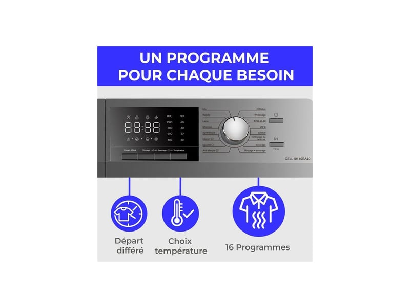 Lave linge hublot 10 kg 1400 tr induction argent 16 programmes CELL10140SA40 - Conforama C