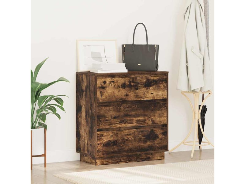 Vidaxl table de chevet chêne fumé 3 tiroirs led usb meuble rangement 71x34,5x75cm chambre salon - Conforama D