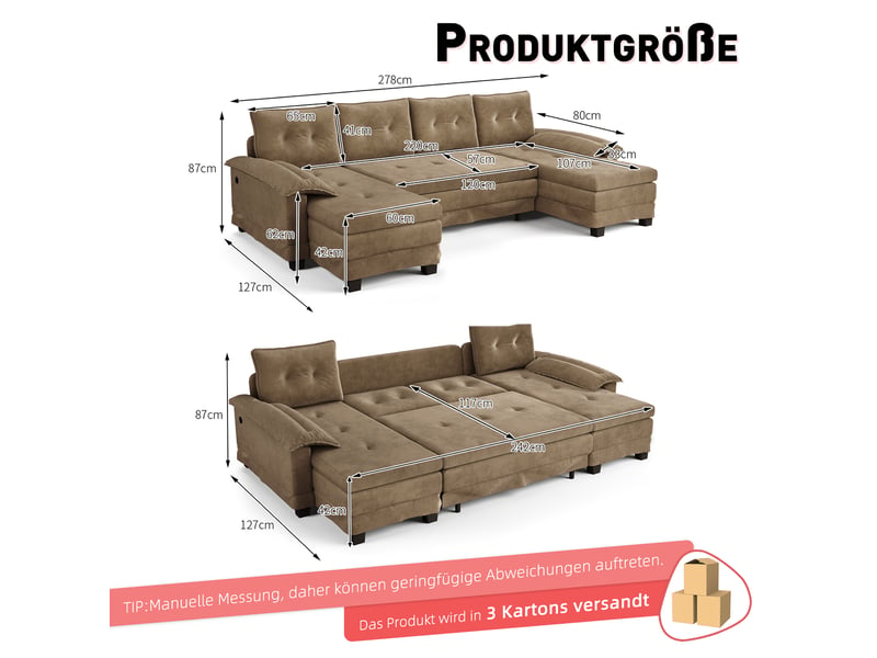  Fauteuil panoramique en chenille khaki, canapé salon moderne à structure modulaire et chargeur usb intégré  - Conforama C