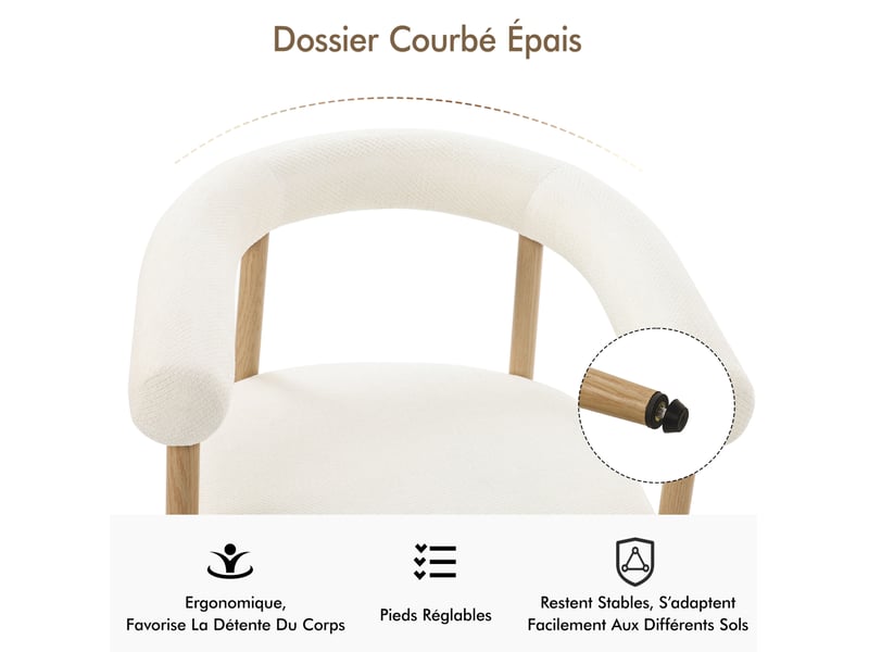  Lot de 6 chaises de salle à manger 48,5x40,5x78 cm – blanc – assise rembourrée, pieds réglables  - Conforama E
