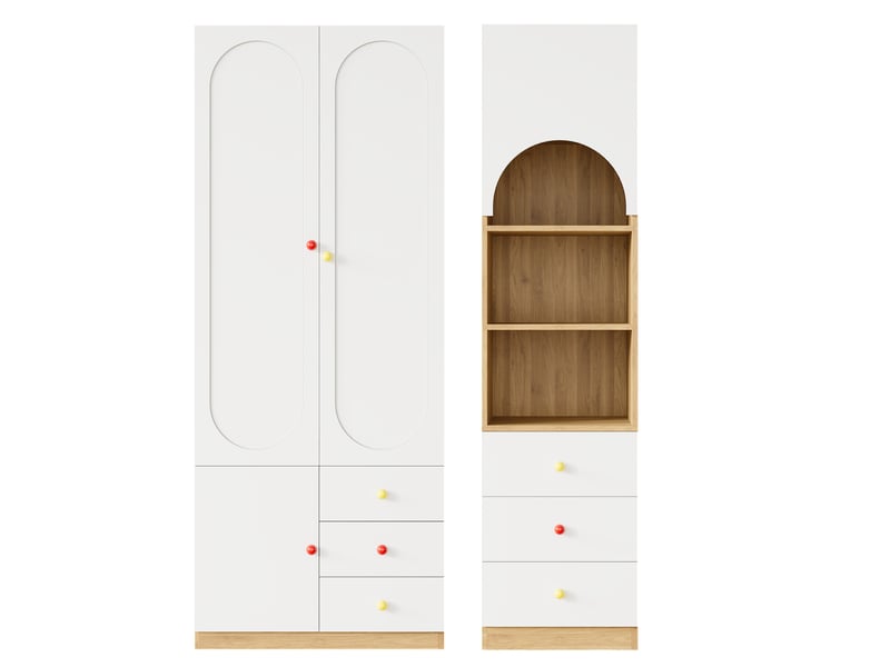 Ensemble armoire 2 portes avec étagère, meuble chambre, blanc et effet bois, rangement pratique polyvalent - Conforama A