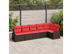 Vidaxl ensemble de canapé de jardin 6 pcs marron et rouge polyrotin