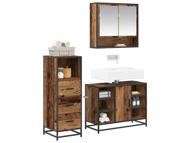  Ensemble de mobilier de salle de bain 3 pièces bois ancien cf64442  - Conforama C