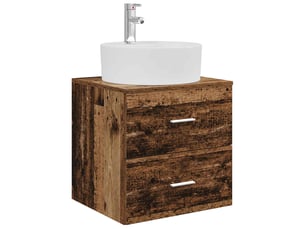 Vanité de lavabo mural, meuble de rangement bois ancien 49.5x44.5x65 cm shl8253