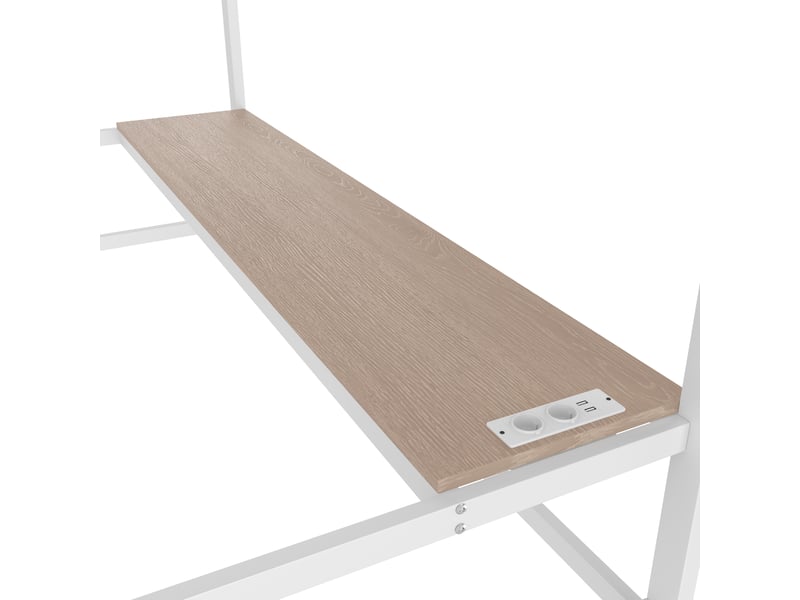 Lit mezzanine, lit simple en métal avec bureau, prise, usb, type-c et led, 200x90 cm, sans matelas, blanc - Conforama E