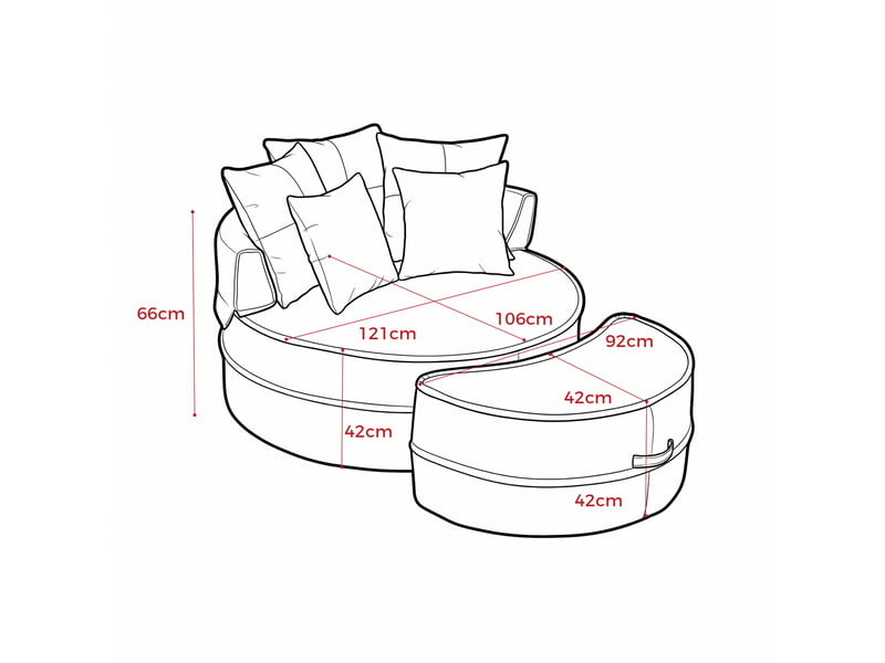 Fauteuil lounge rond 1 place beige en tissu avec 5 coussins et ottomane, confort mi-souple pour un salon moderne - Conforama C