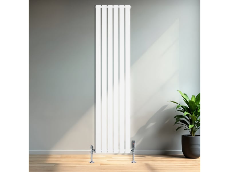 Radiateur plat à 1 colonne & vannes 1800 x 420 mm en acier blanc chauffage centrale moderne verticale monté sur mur cuisine salle de bain [brosse de 40556 - Conforama D