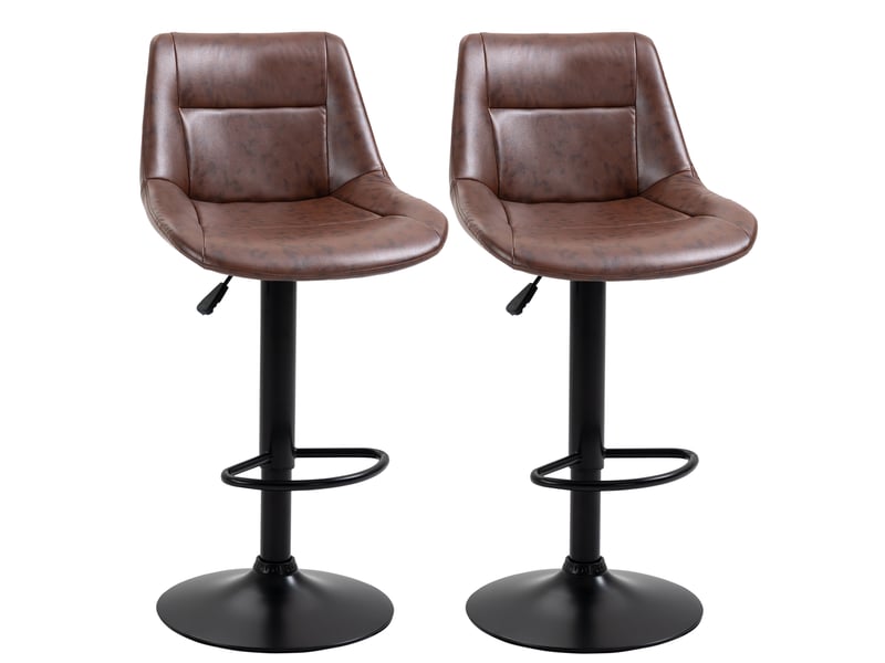  Tabourets de bar pivotants réglables avec dossier en simili cuir marron – 2 pièces, cuisine et bar  - Conforama A
