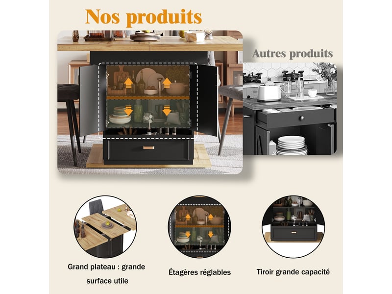 Table de salle à manger extensible avec rangement en mdf 110-140×80×75 cm bois naturel - Conforama C