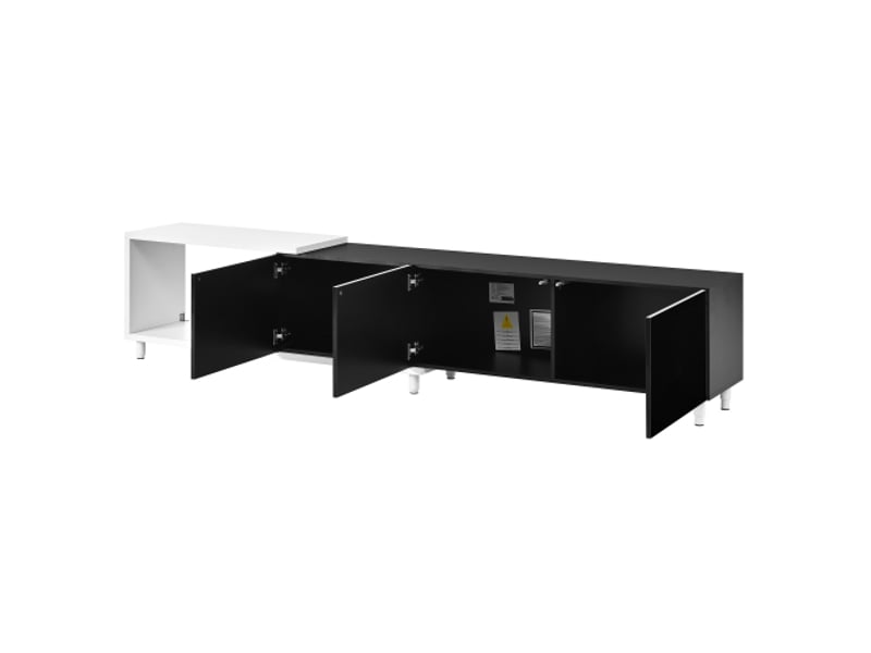  Meuble tv extensible 3 portes laqué brillant – pieds métal, charnières silencieuses, design moderne  - Conforama D