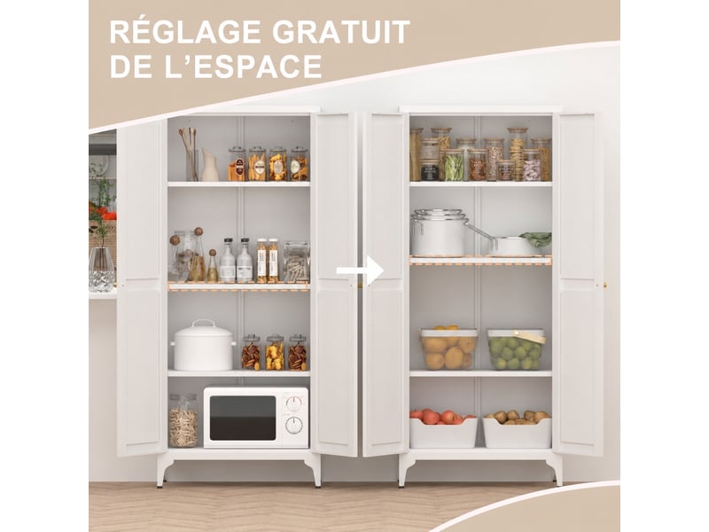 Armoire haute de rangement en acier blanc, 3 étagères réglables, 70 x 35 x 165 cm - Conforama D