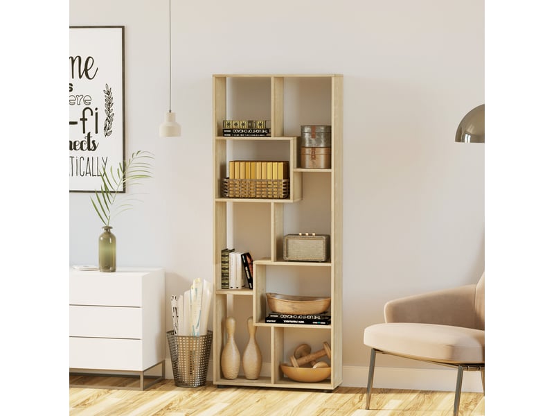  Bibliothèque étagère zig zag design contemporain 70l x 24l x 178h cm panneaux particules bois naturel  - Conforama C