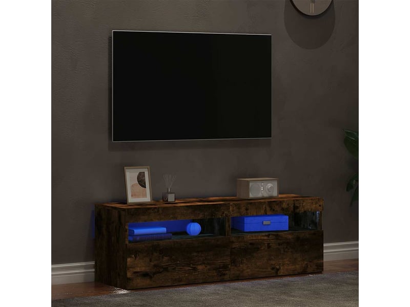  Meubles tv - banc tv - meuble de rangement 2 pcs avec lumières led chêne fumé 60x35x40 cm  - Conforama B