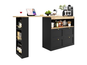 Table de bar pivotante à 360° avec 4 tiroirs et étagères, meuble de rangement en mdf, couleur principale noire moderne, 105x39x102cm.