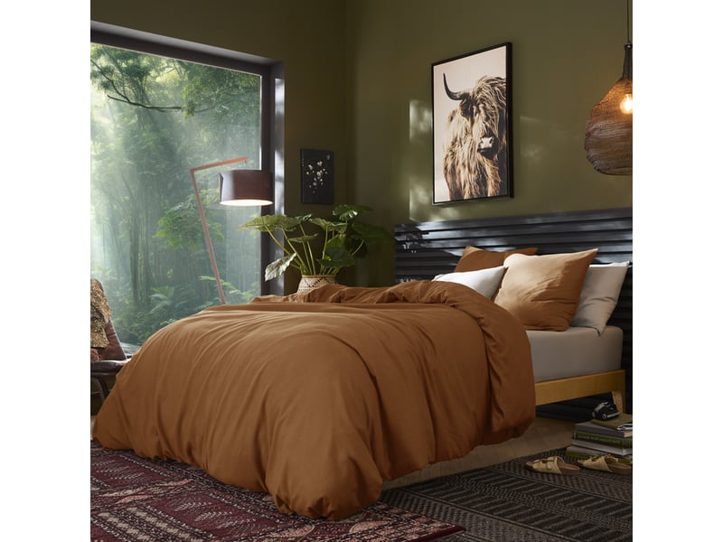  Parure de lit 220x240 cm lin métis caramel PD25513 - Conforama C