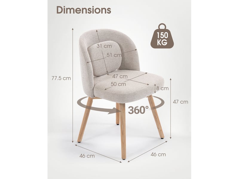  Lot de 2 chaises de salle à manger pivotantes 360° beige evryae  - Conforama E