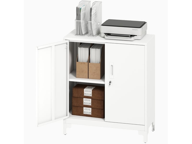  Armoire de bureau en métal 80x35x91 cm – blanc – portes verrouillables et rangement à 2 niveaux  - Conforama A