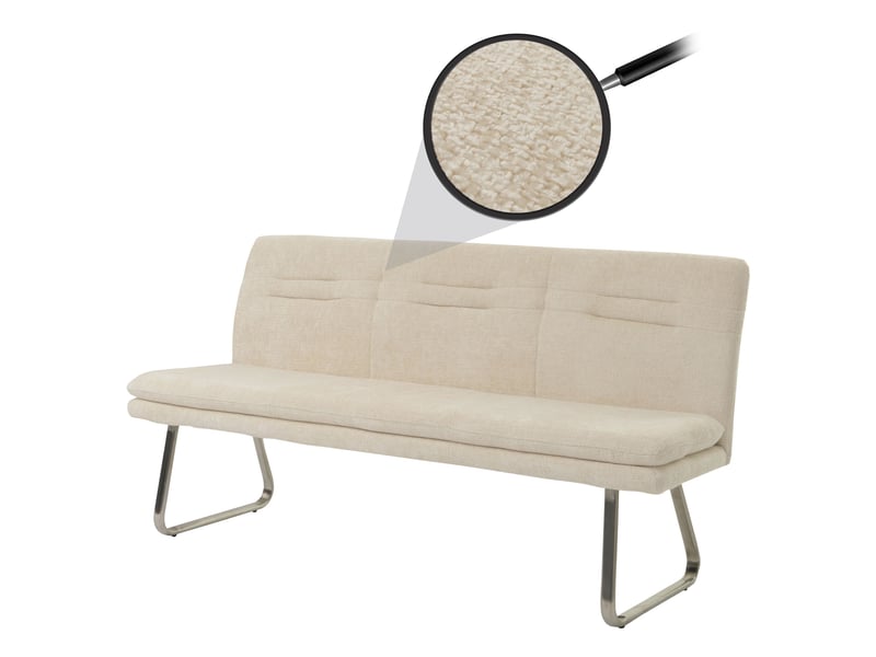  Banc de salle à manger canapé rembourré avec dossier en tissu chenille crème et acier inoxydable brossé 180 cm 04_0005846  - Conforama B