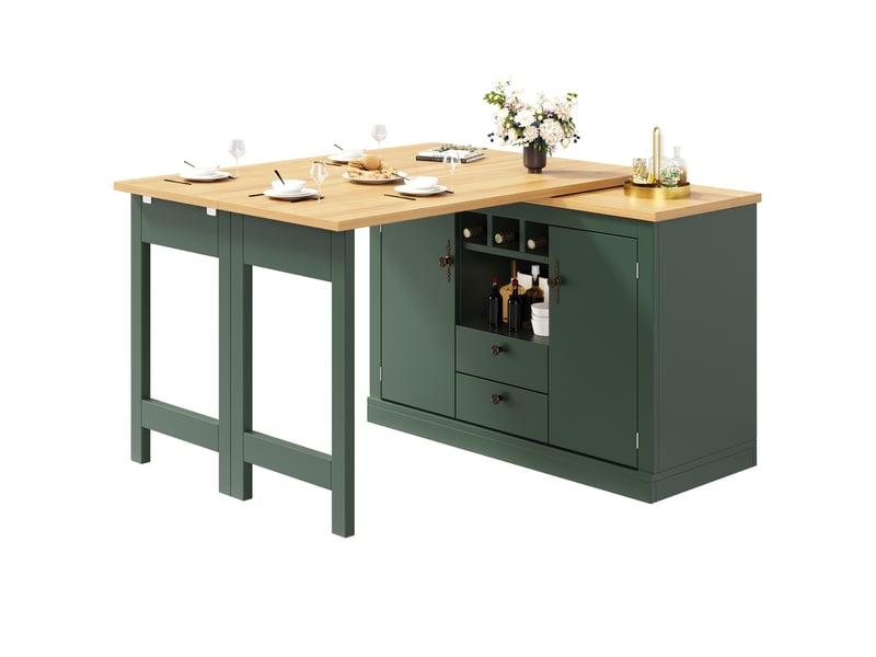 Meuble de cuisine muvano extensible et pivotant, buffet vert antique avec rangement, longueur 120 à 180 cm - Conforama A