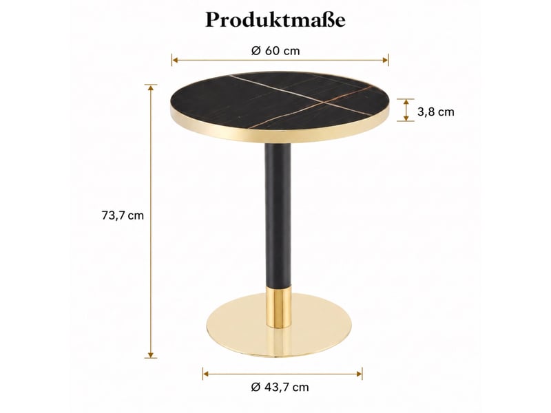  Guéridon rond ø60 cm noir effet marbre, mdf et métal, pied central doré  - Conforama C