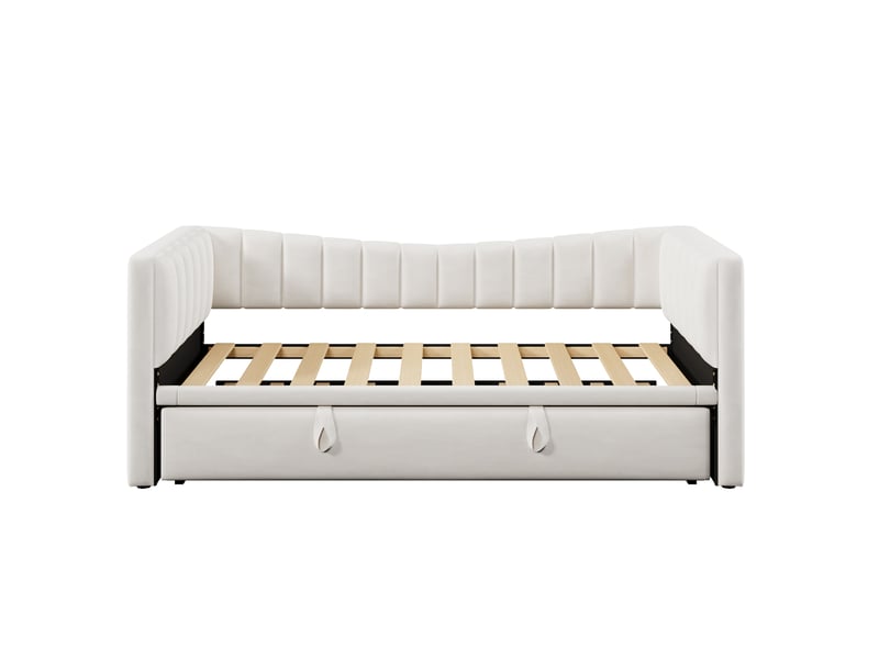  Lit banquette gigogne en velours blanc 90/180x200 cm, convertible 2 places  - Conforama A
