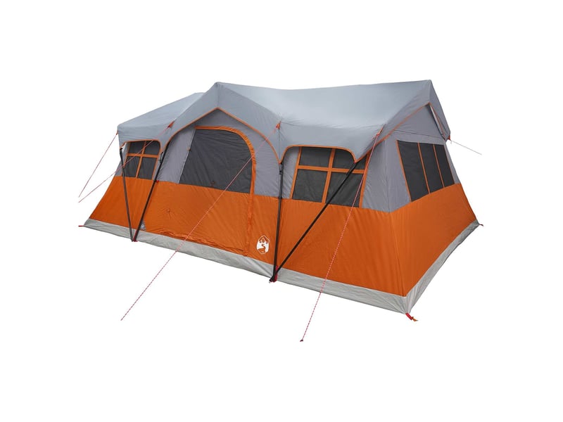 Tente de camping, tente familiale gris et orange 10 personnes polyester et acier - Conforama C