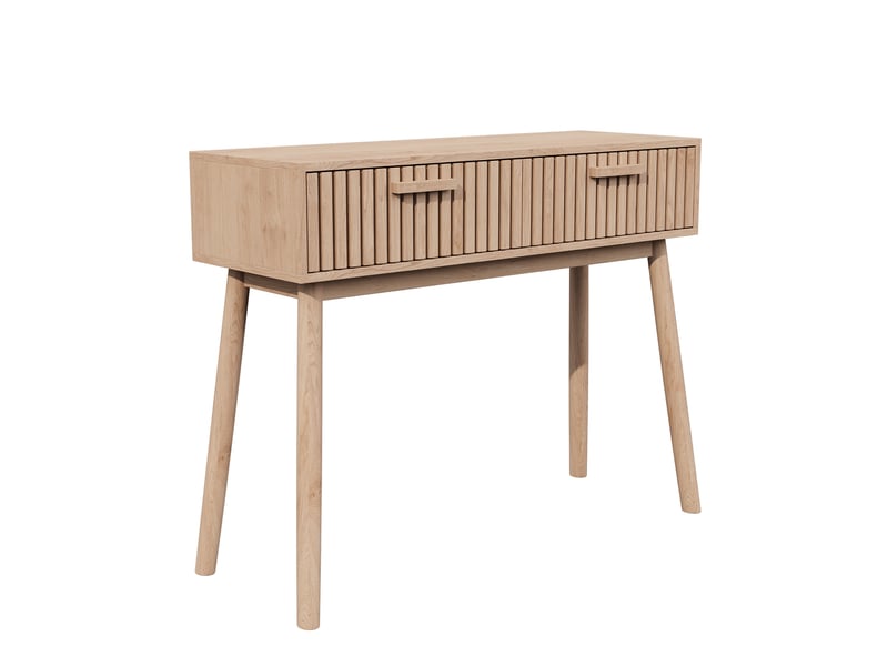  Table console d'entrée -100x35x80cm - table d'appoint en bois clair avec 2 tiroirs rainurés - style scandinave moderne  - Conforama A