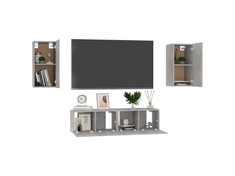  Ensemble de meubles tv 4 pcs gris béton bois d'ingénierie shl42542  - Conforama C