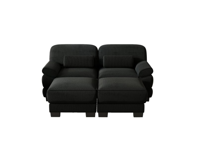  Canapé modulable,194x161x94 cm,2 places avec 2 poufs,velours côtelé,noir  - Conforama A