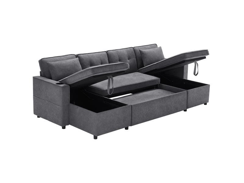 Canapé-lit modenvie 4 places convertible en u 270 x 130 cm gris avec rangement - Conforama A