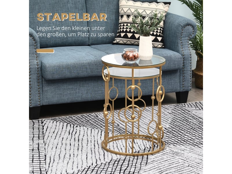  Tables basses gigognes en métal et verre trempé pour salon ø41×57 cm et ø36×51 cm doré  - Conforama C