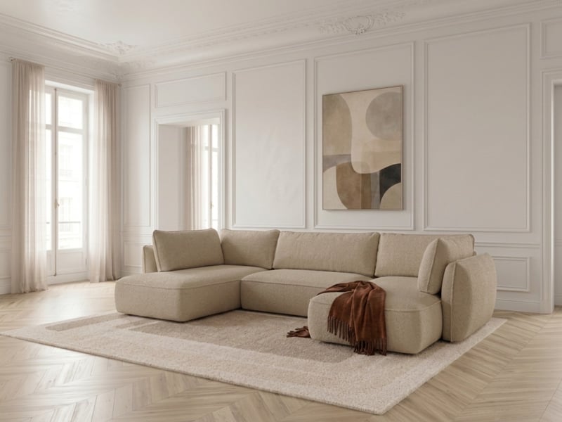  Bobochic canapé d'angle panoramique convertible esmee tissu chenille beige  angle droit ESMEE - Conforama B