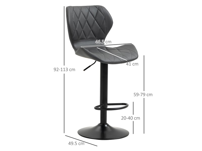  Lot de 2 tabourets de bar en similicuir à hauteur réglable, pivotants, avec dossier et repose-pieds, gris, 46,5 x 49,5 x 92-113 cm  - Conforama E