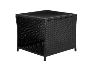 Table de jardin en rotin, petite table d’appoint, table patio avec rangement, table basse extérieure
