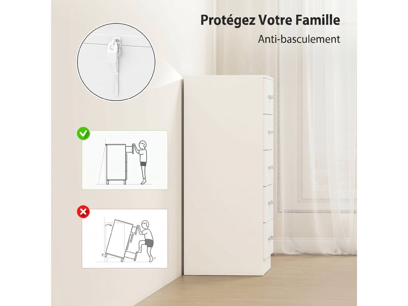  Commode 5 tiroirs en panneau de particules blanc 40 x 35 x 85 cm  - Conforama E