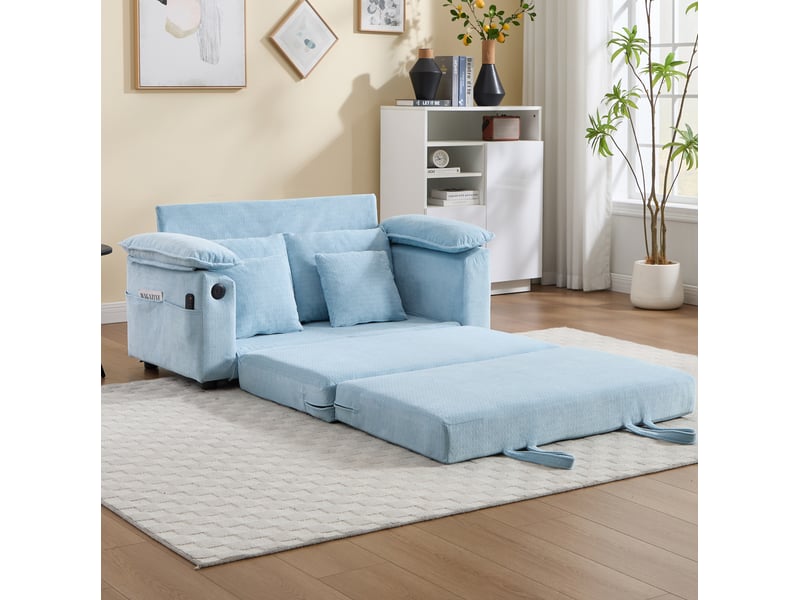  Canapé convertible modenvie 3-en-1 2 places pliable avec poches latérales bleu 135 x 66 x 80 cm  - Conforama E