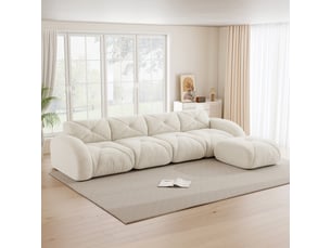 Canapé d'angle, canapé modulable – base antidérapante, avec repose-pieds, sans montage, beige clair, 4 places