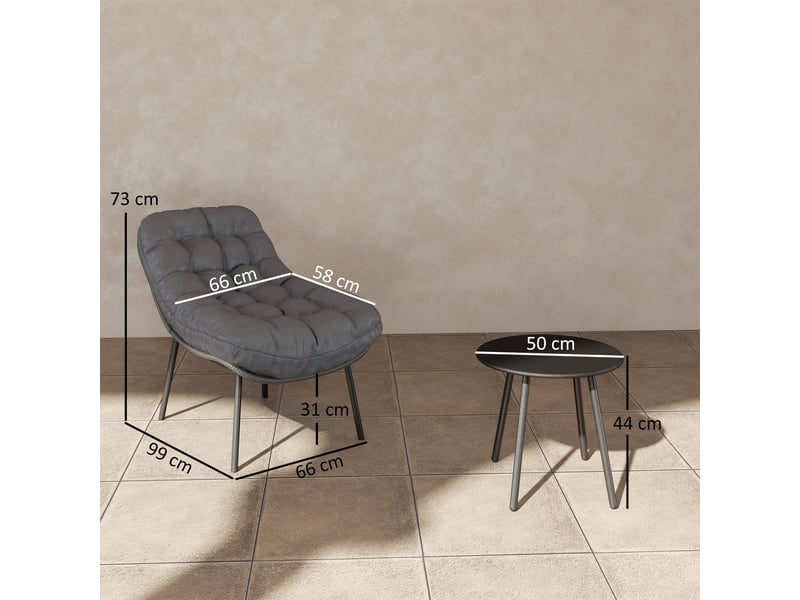  Salon de jardin 2 pl. Ensemble de meubles de jardin coussins de 15 cm d'épaisseur gris  - Conforama E