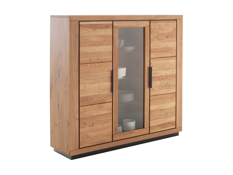  Vaisselier vitrine 3 portes dont 1 porte centrale vitrée , coloris chêne massif huilé - longueur 153 x hauteur 142 x profondeur 40 cm  - Conforama C